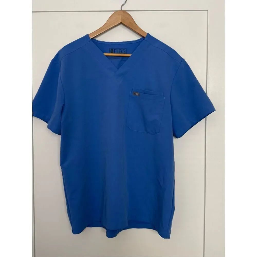Figs Leon Three-Pocket Scrub Top Mens Sz L Blue Medical Doctor PO1517